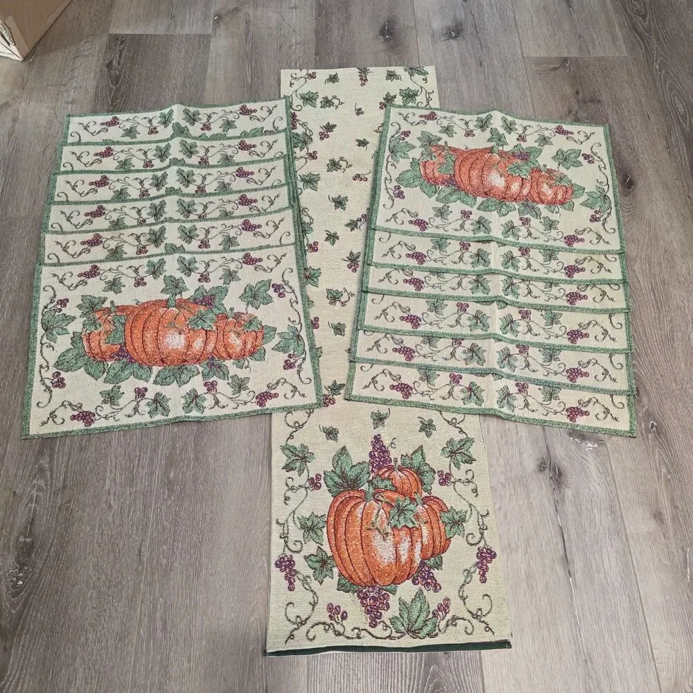 Vintage Pumpkin Tapestry Fall Autumn Harvest Placemats Table Runner Home decor